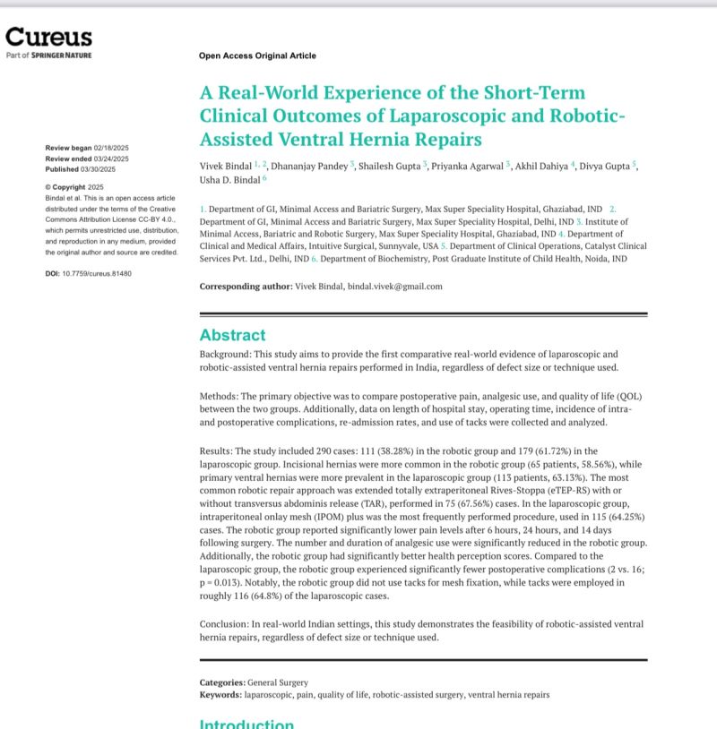Read more about the article Glad to share our publication on Robotic vs Laparoscopic Ventral Hernia Repair