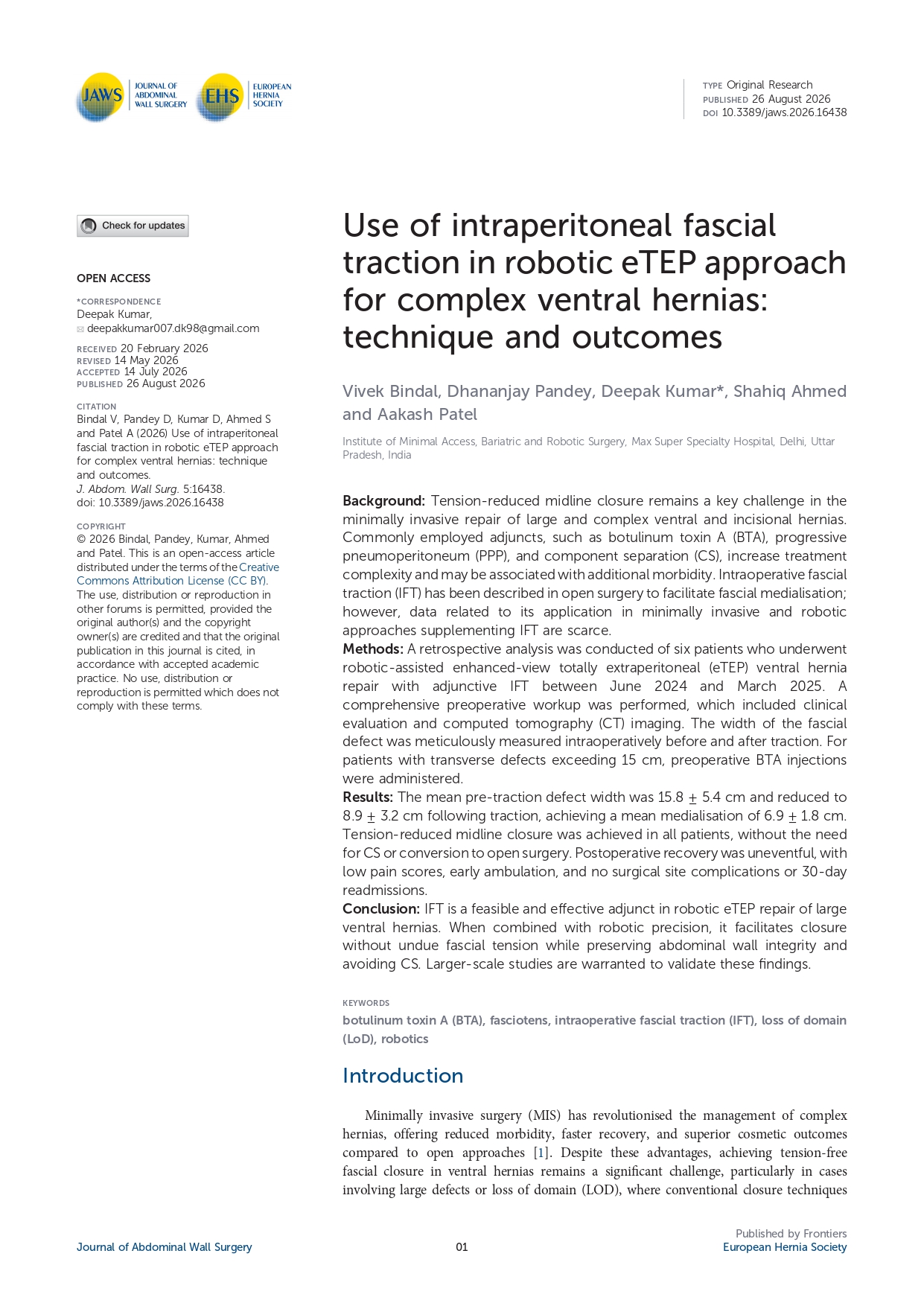 Read more about the article Honoured to share our latest publication in the Journal of Abdominal Wall Surgery